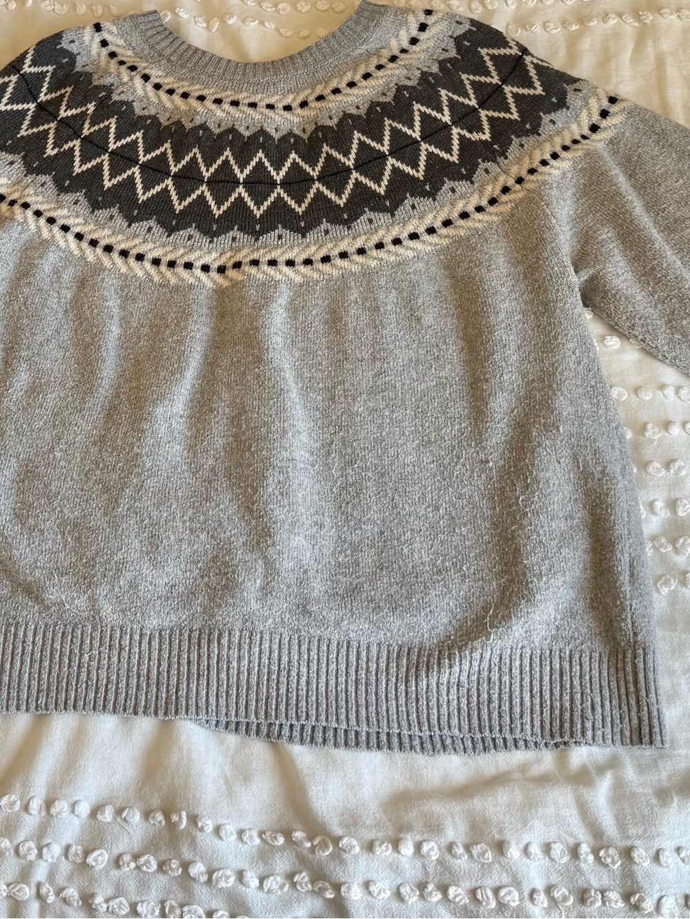Weatherproof Gray Fair Isle Yoke Crewneck Sweater
